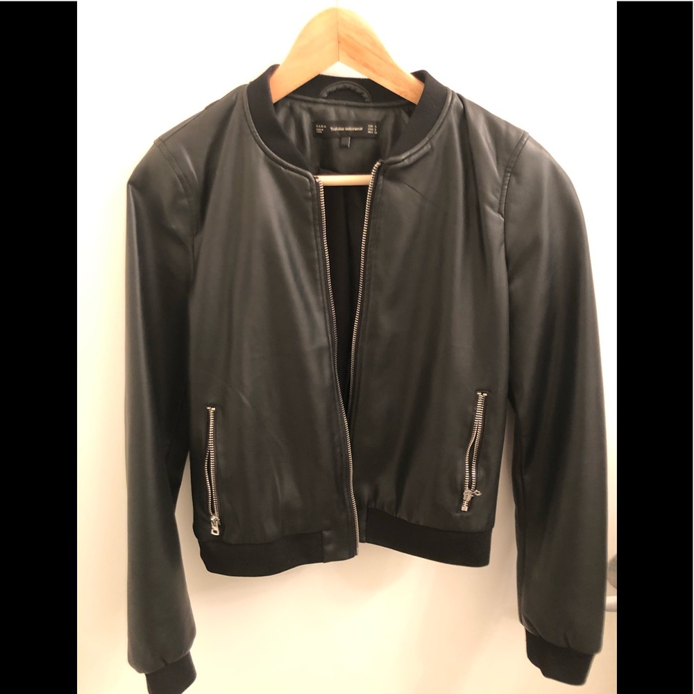 Black leather bomber jacket